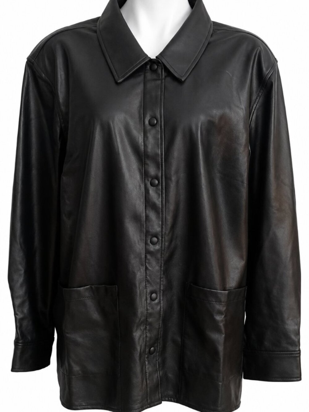 Plus size 2X black shacket Monroe & Main Faux Leather Snap Close shirt Fall Chic